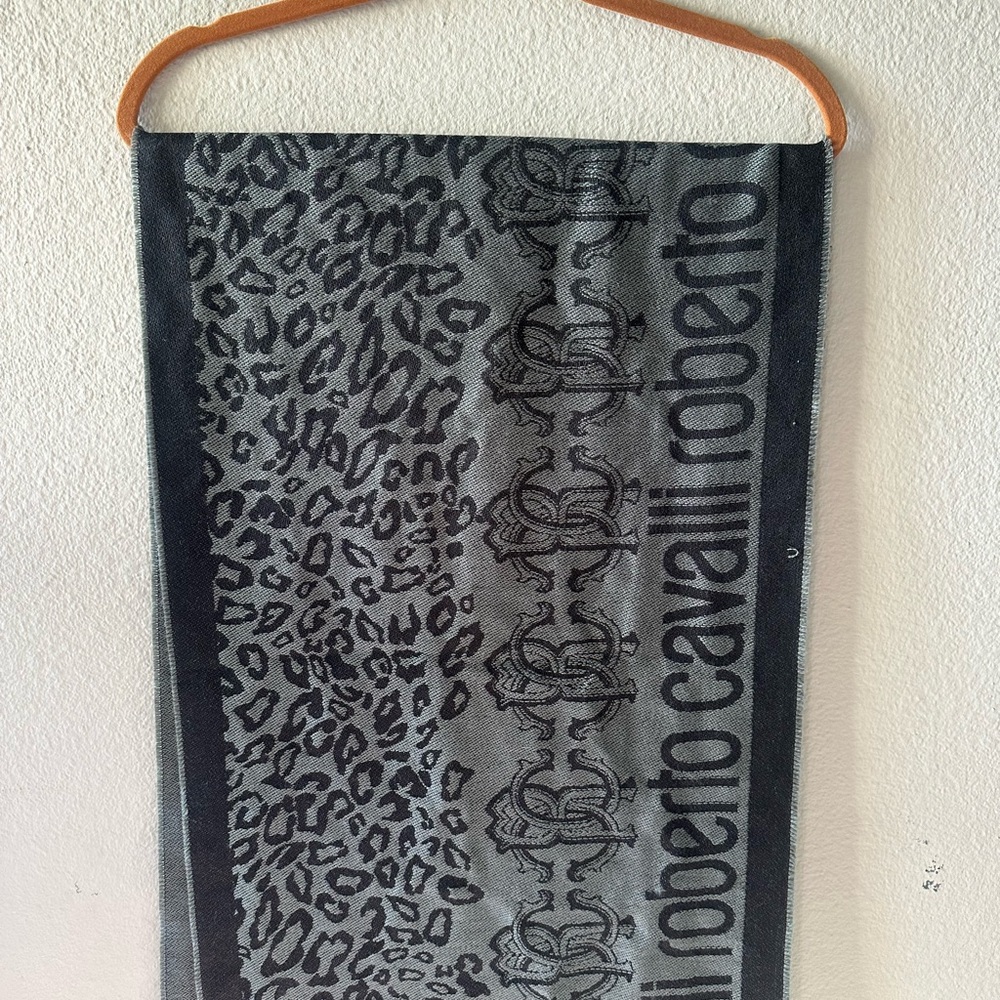 Roberto Cavalli Charcoal and Light Gray Wool Scarf